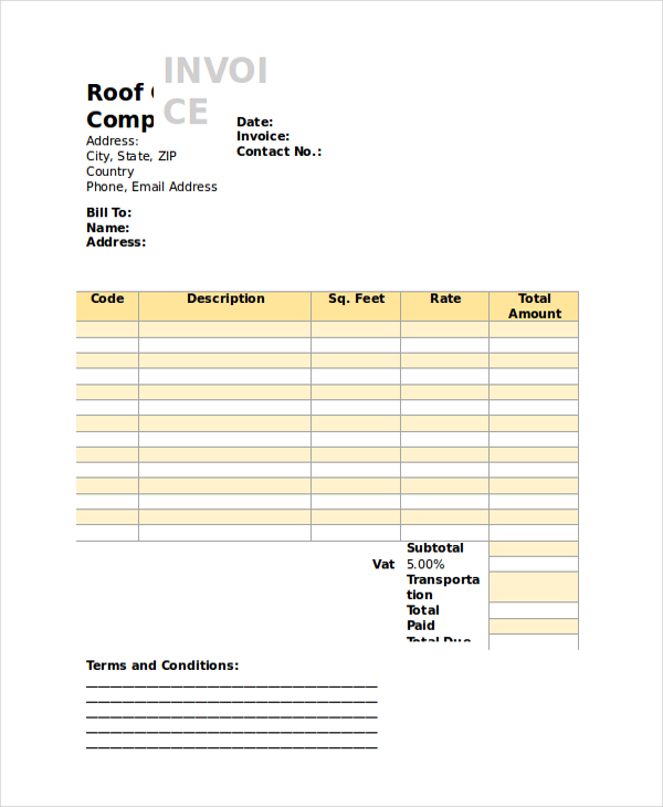 Roofing Invoice Template   9+ Free Word, PDF Documents Download 