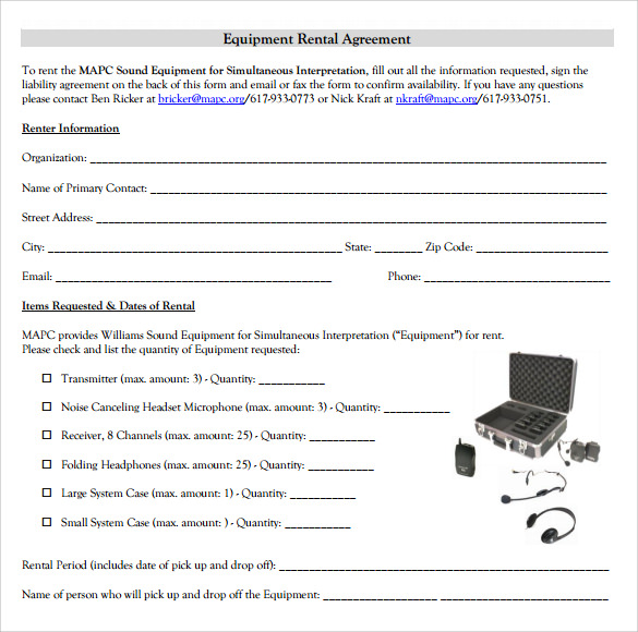 simple equipment rental agreement template free equipment lease 