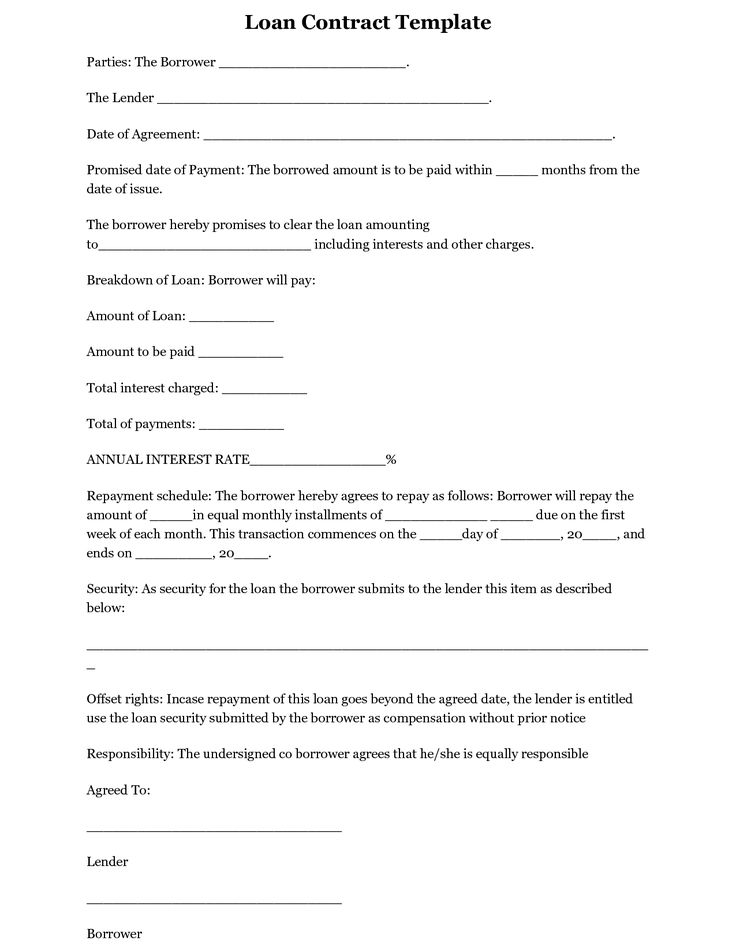 free template for a loan agreement contract unsecured loan 