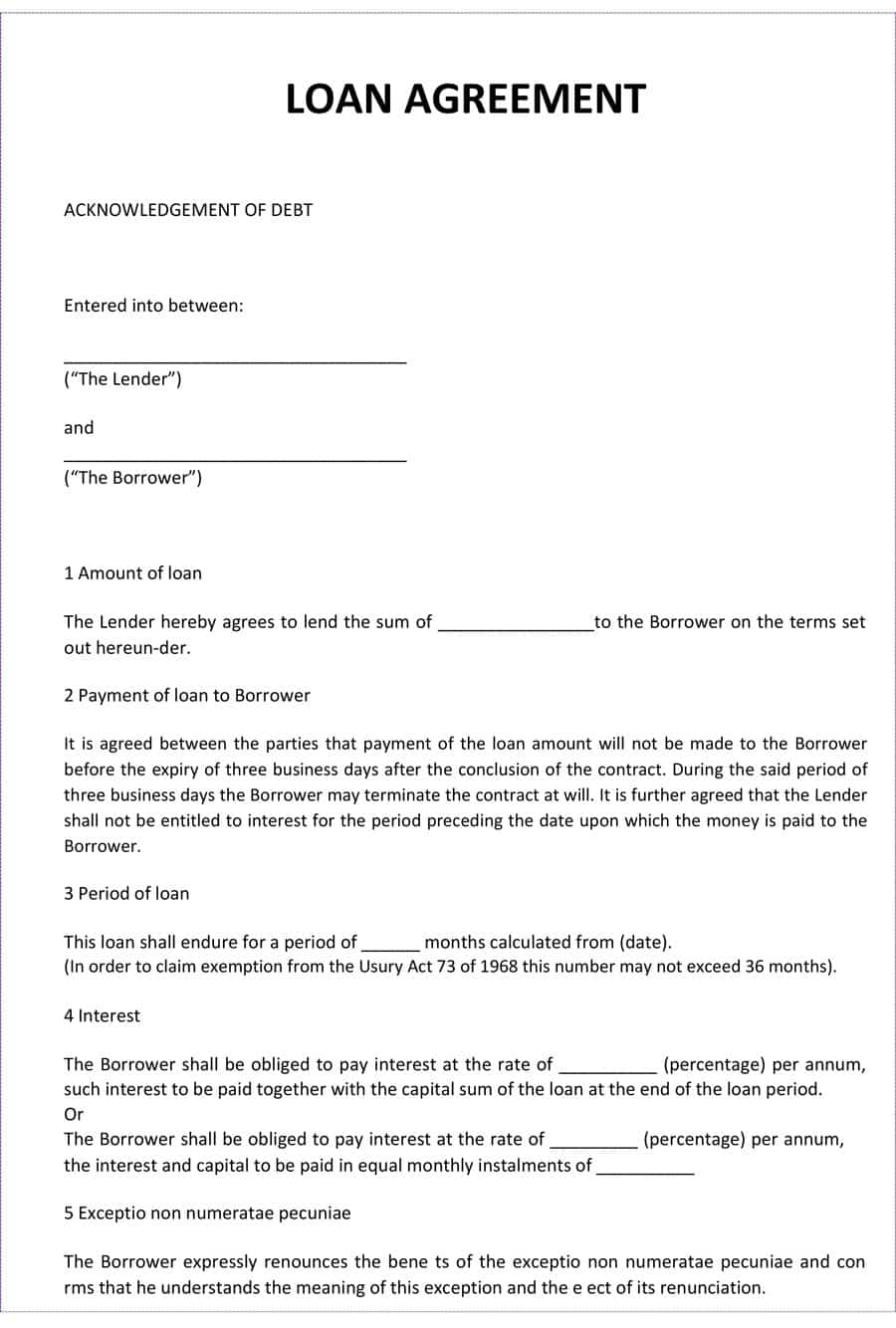 Simple loan contract template format sample for personal loans 