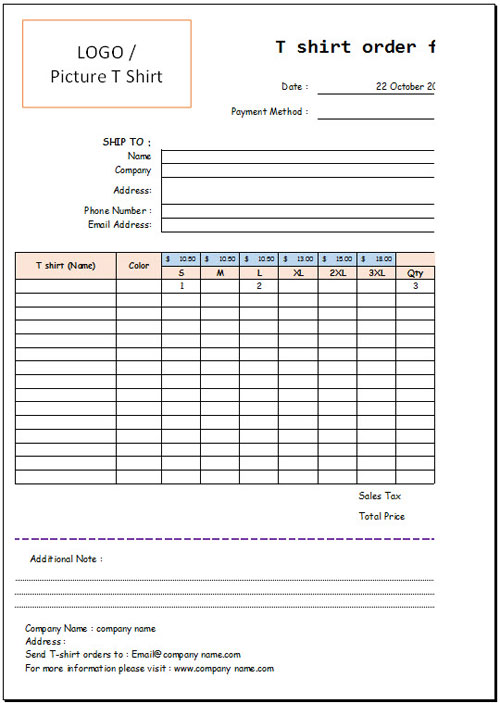 T Shirt Order Form Template Excel – emmamcintyrephotography.com