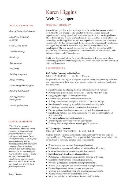 Web designer CV sample, example, job description, career history 