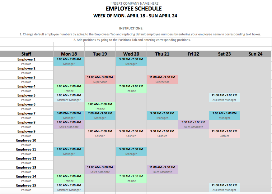 Weekly Employee Shift Schedule Template Excel ...