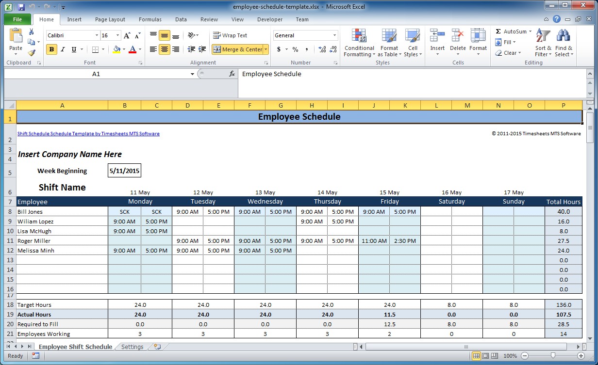 Weekly Employee Shift Schedule Template Excel ...